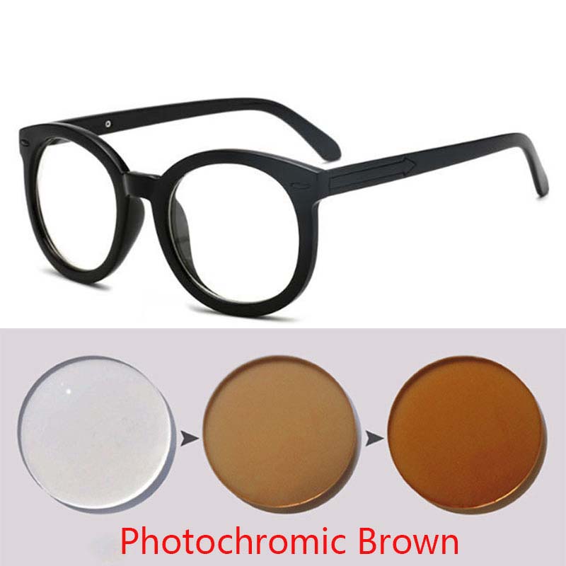 Black Round Eyewear Women Retro Big Optical Arrow Glasses Myopia Men Clear Lens -0.5 -1.0 -1.5 -2.0 -2.5 To -6.0