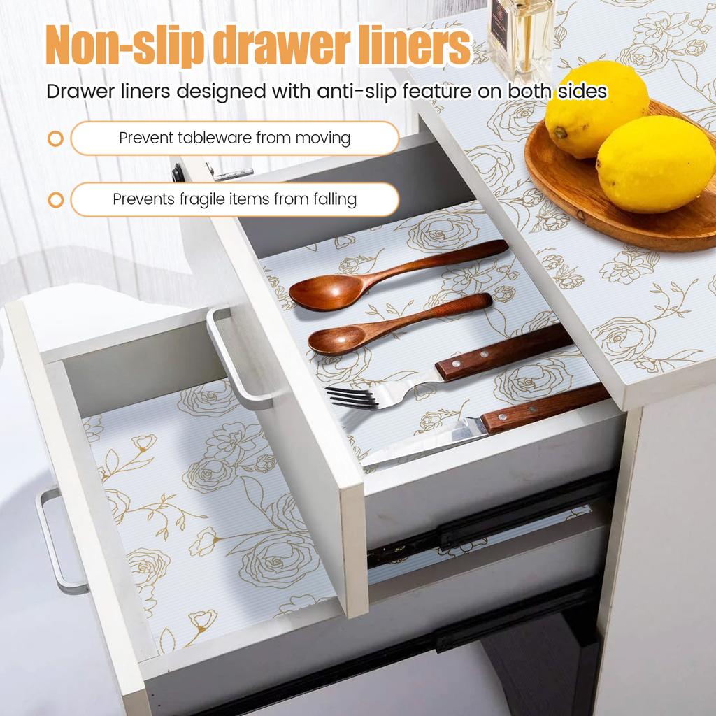 Drawer Liners Shelf Mats Waterproof EVA Cabinets Cover Fridge Pad Non Slip Kitchen Table Non-Adhesive Drawer Liner