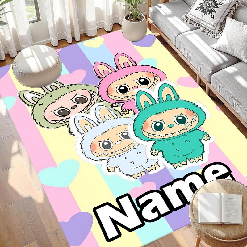 Custom Name Personalized Labubu Print Carpet, Versatile Home Decor Rug, for Playroom, Apartment, Balcony, Entryway, Hallway Gift