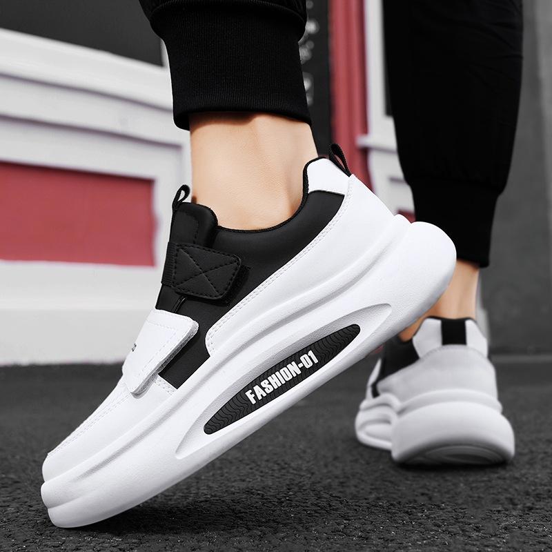 Velcro shoes autumn casual lace-free board shoes leather surface sports thick sole increase