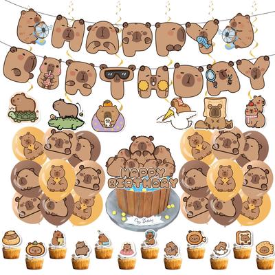Capybara Birthday Party Decorations Set: Banner, Cake Topper, Balloons, and Scene Setting Supplies