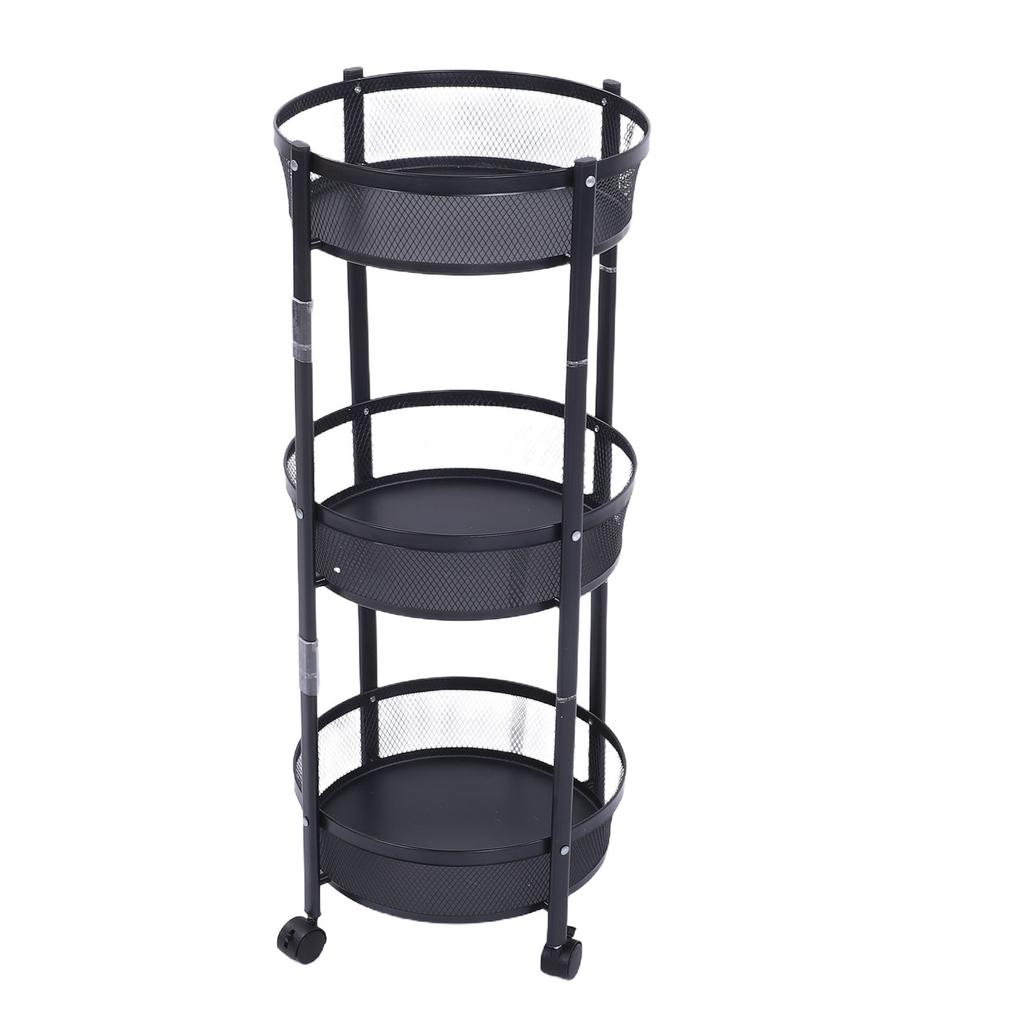 Carrito de Servicio Metálico Giratorio de 3 Niveles Multifuncional Plegable Redondo de Almacenamiento Carrito para Cocina