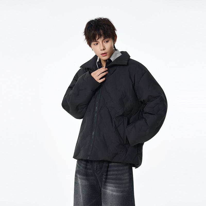 

Черная хлопковая куртка с воротником-стойкой в форме ромба для мужчин. Зимняя модная брендовая свободная утепленная теплая хлопковая куртка для повседневных пар. 4XL