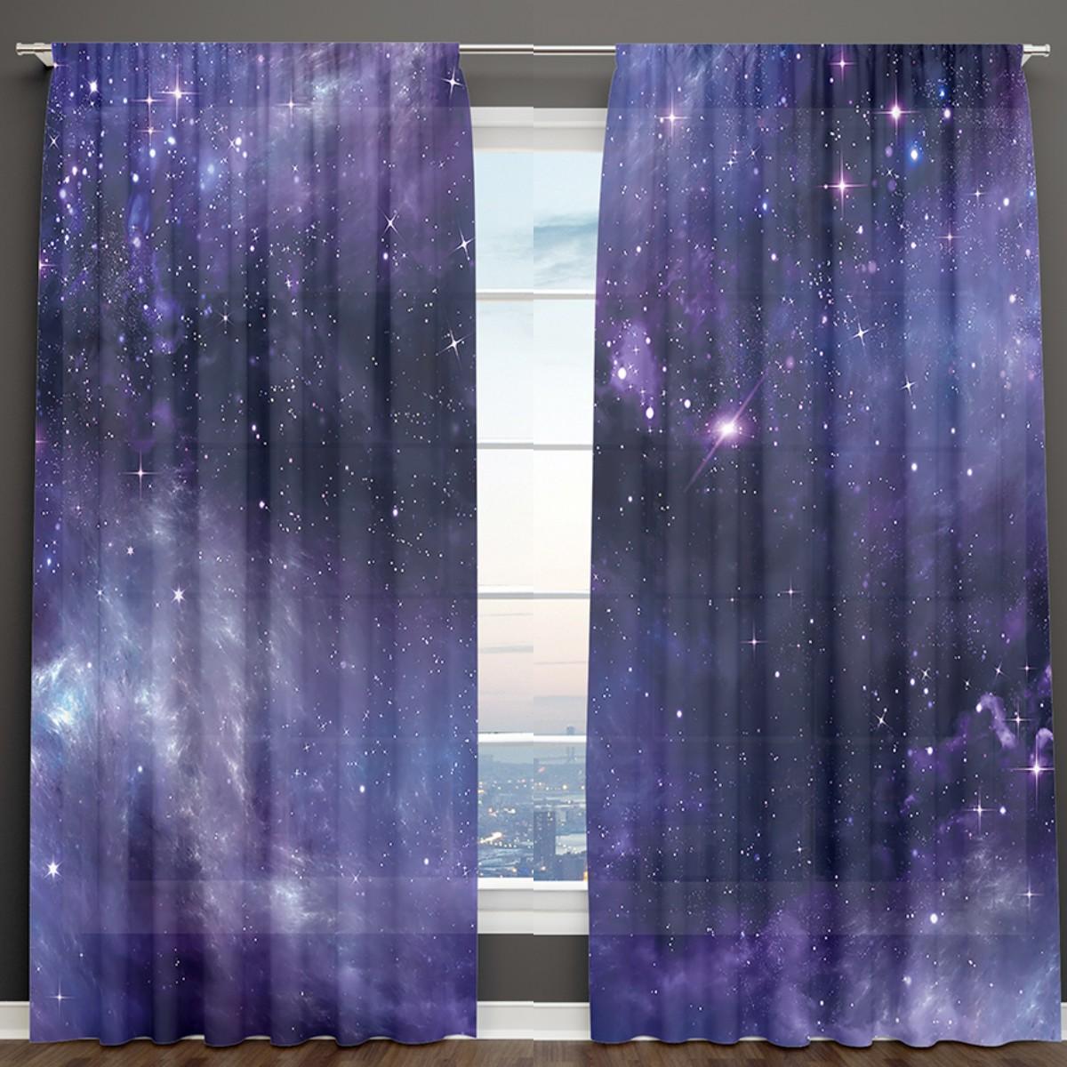 

3D принт, синий, черный, звездное небо, серия «Млечный Путь», детская 2 шт., затеняющая оконная занавеска для гостиной, спальни, декор, карман для штанги Milled cotton fabric&Rod Pocket