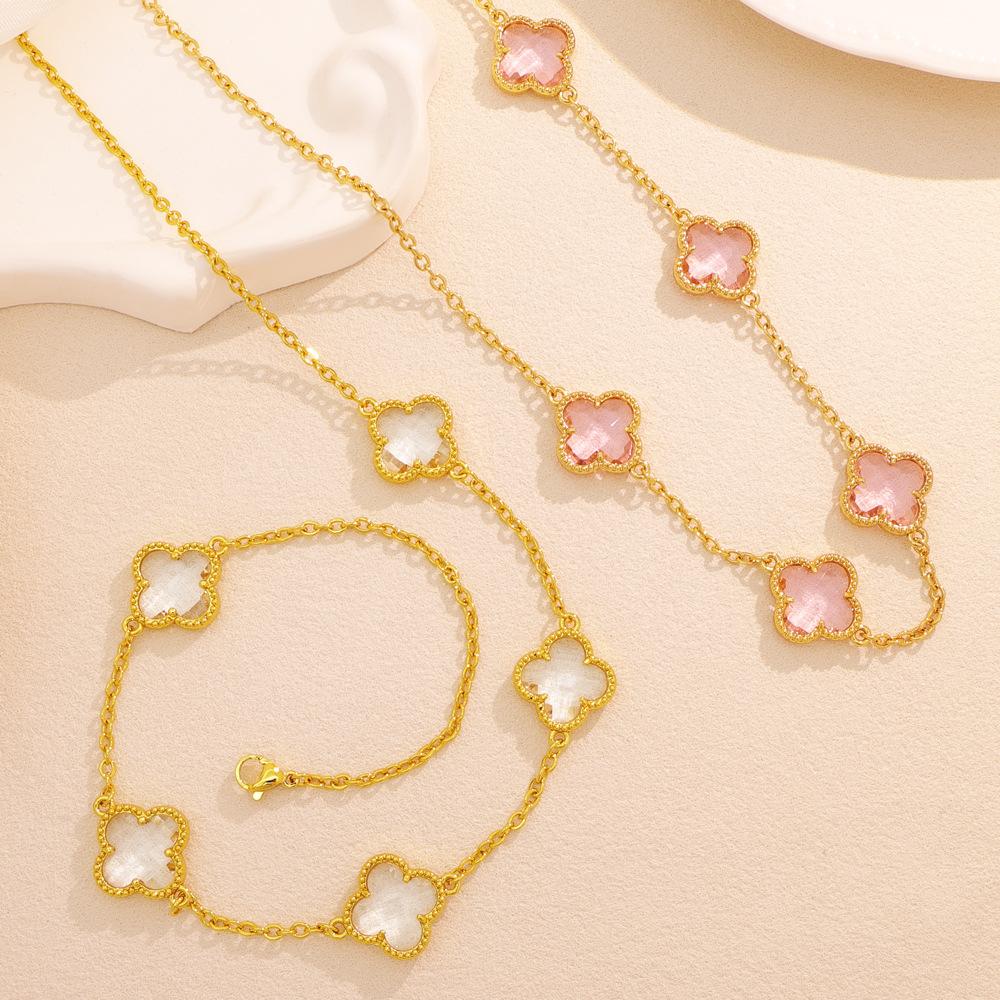 Fashion Lucky Clover Necklace Titanium Steel Necklace Sweater Chain Double-sided Necklace Accessories for Women