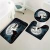Wolves Howling At Night Shower Curtain Set With 12 Hooks, Bathroom Mat, Toilet Seat Cover & U-Shaped Rug - Polyester, All-Season