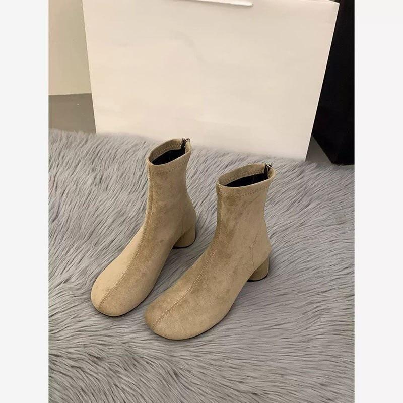 High Heel Suede Skinny Short Boots Women's Season Brown Martin Boots French Small Ankle Boots