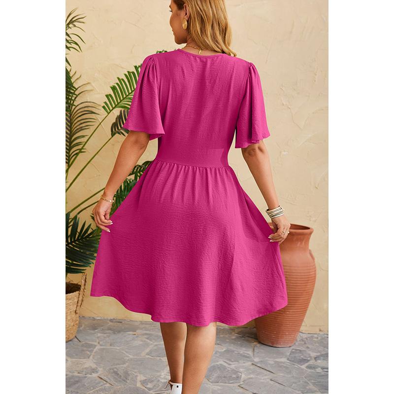 Damen V-Ausschnitt Glockenärmel Kleid Mit Gürtel Eleganter Bodycon Cocktailparty Kleid