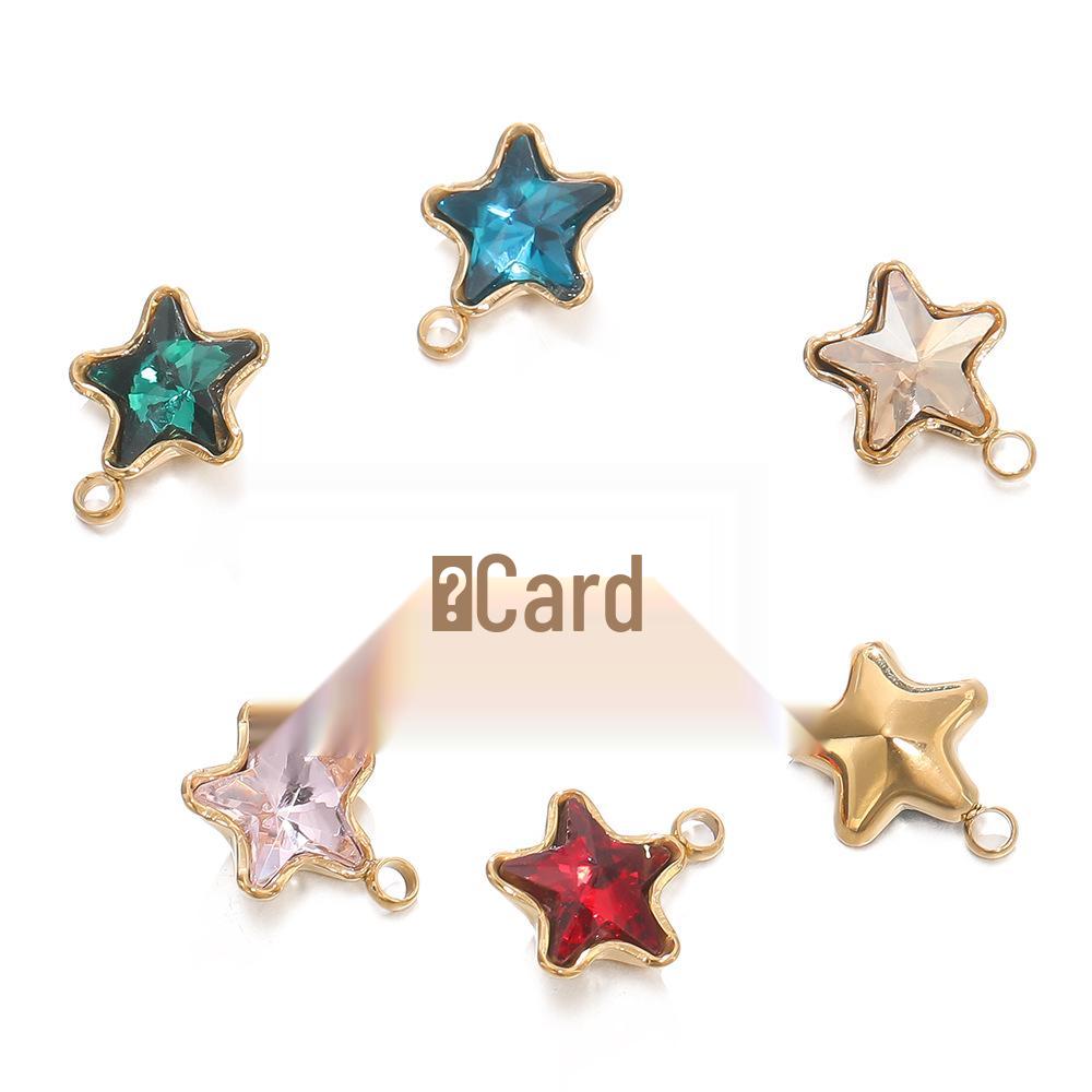 18k Gold-Plated Stainless Steel Star Pendant with Colorful Diamond-Accents - DIY Earring & Bracelet Jewelry Accessories