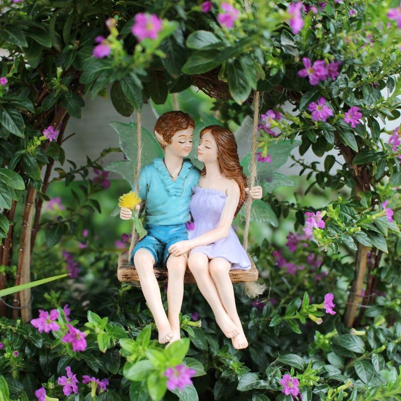 Luminous Couple Swing, Flower Fairy Pendant, Courtyard Garden Hanging Fairy Statue, Tree Decoration