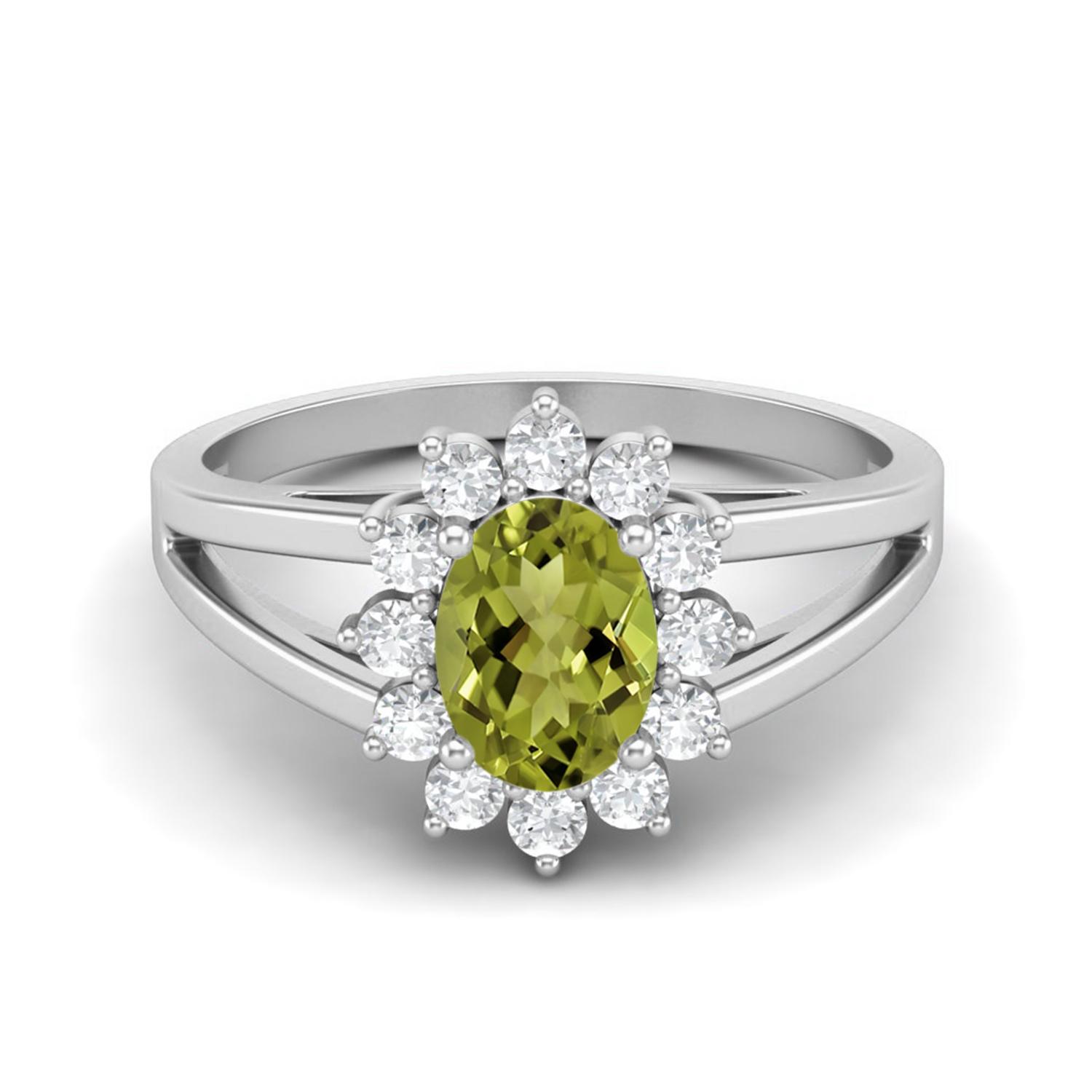 

7X5MM Oval Shape Peridot 925 Sterling Silver Split Shank Women Wedding Ring 9 білий