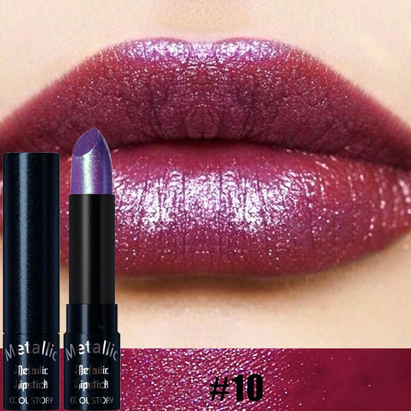 Diamond Pink Lipstick Metallic Glitter Lipstick Waterproof Shiny Pearlescent Dark Blue Red Matte Lip Gloss Halloween Lips Makeup