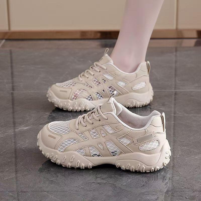 2025 fashion women's shoes high value mesh breathable sports casual women's shoes summer new versatile lightweight white shoes