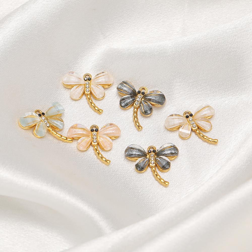 3pcs Stainless Steel Zircon Shell Dragonfly Charms for Children Necklace Pendant DIY Women Jewelry Earrings Making Kids Bracelet