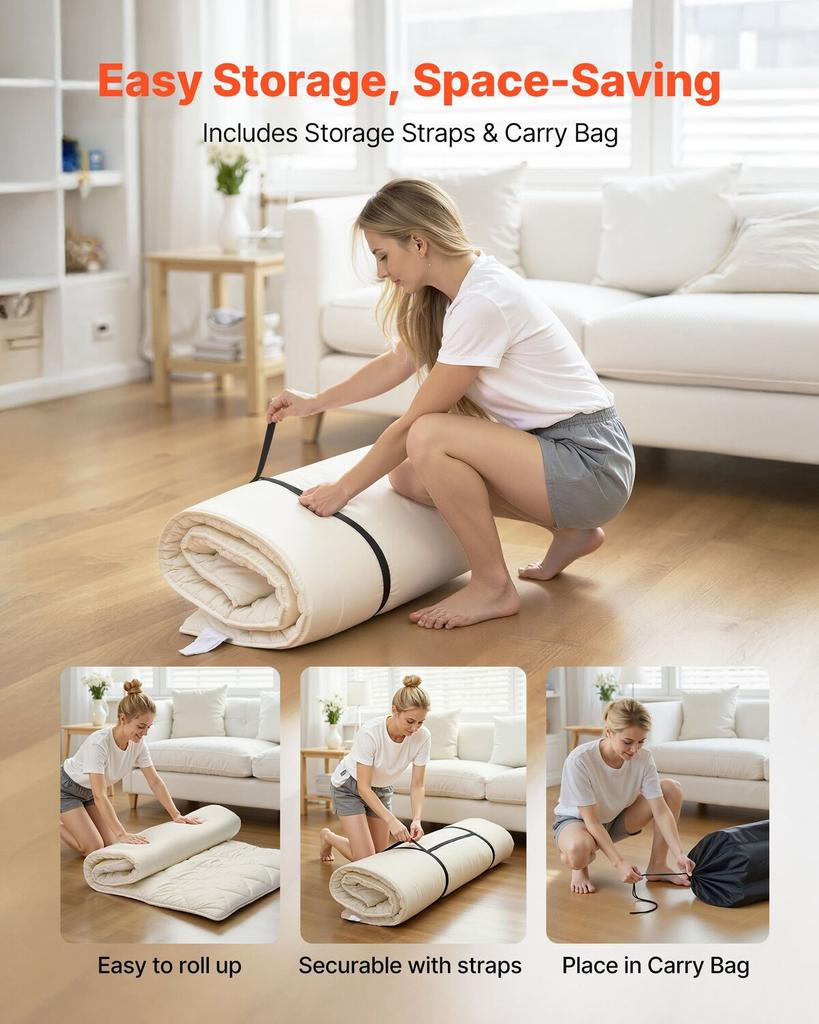 Japanese Tatami Mat, Twin Size Foldable Japanese Tatami Mattress, Futon Mattress with Storage Bag & Fastener, 9-Layer Floor Mat for Sleeping, Dorm,