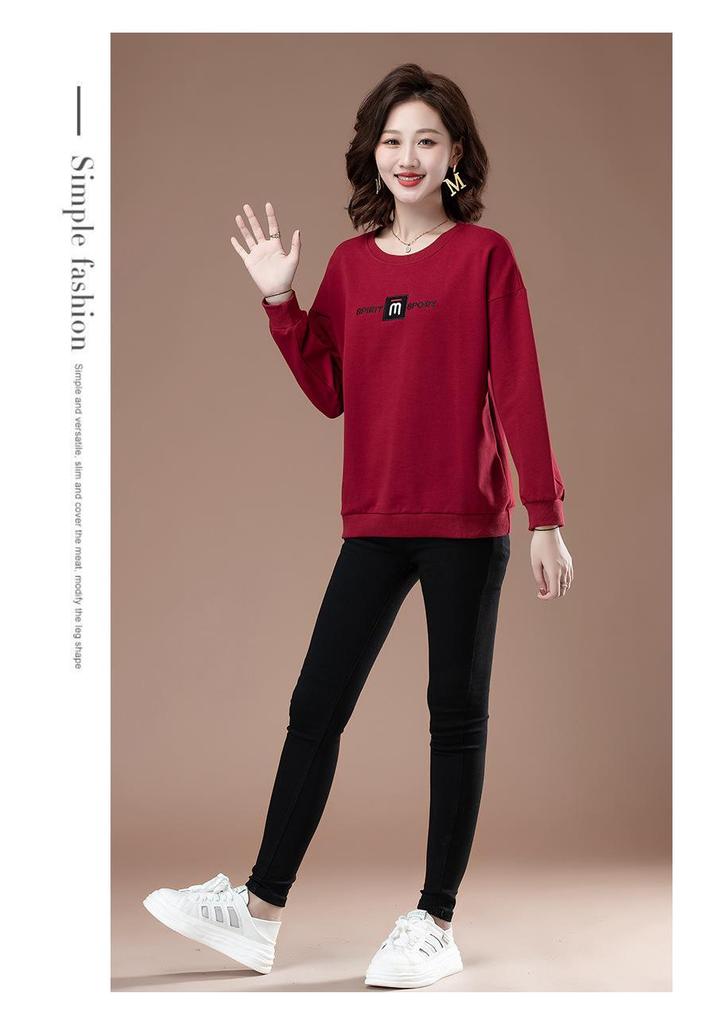 2025 New Plus Size Women's Loose Hoodie - Spring/Autumn, Thin Style, Round Neck, Long Sleeve for Middle-aged & Elderly Mothers