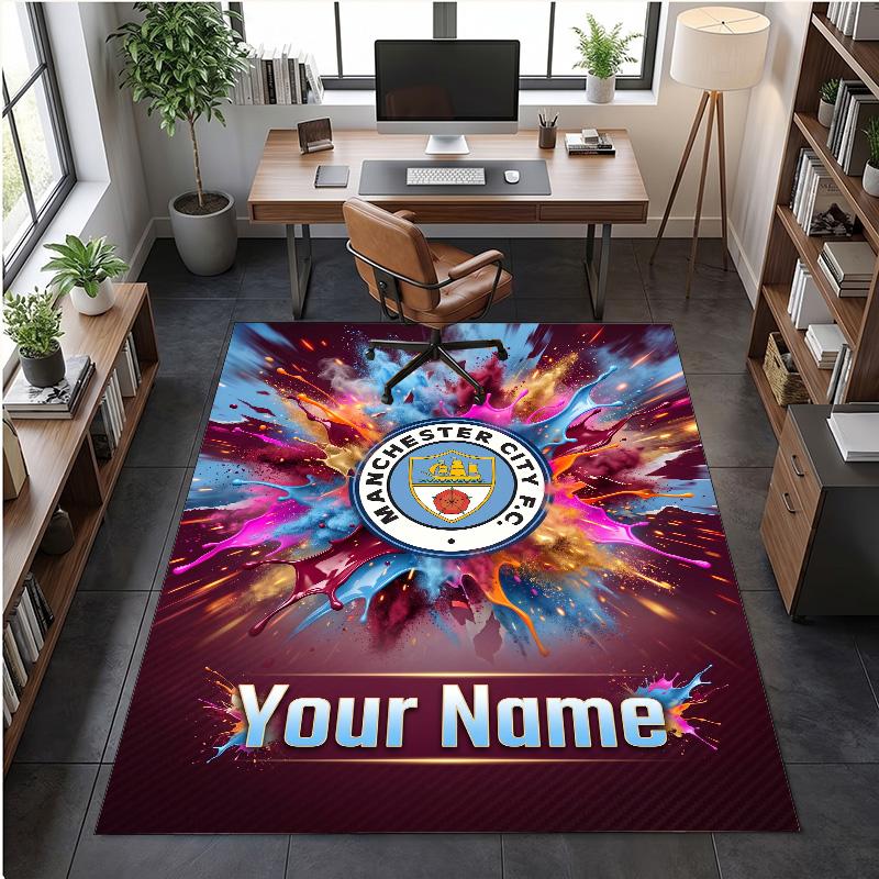 Crystal Velvet Rug Manchester City Print Custom Name Text Floor Mat Home Decor