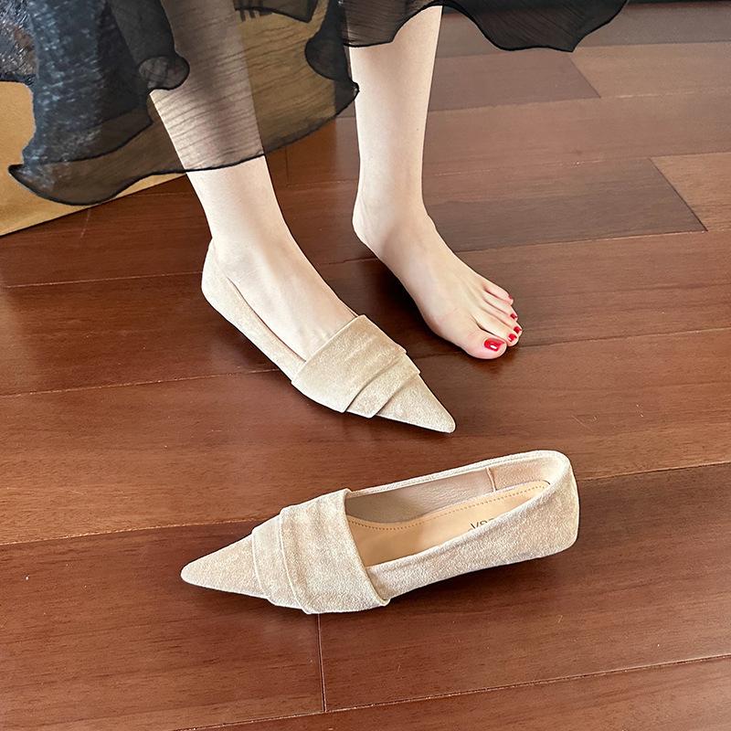 Temperament Suede Single Shoes Women's Shoes New Spring and Autumn Winter Pointed Thin Heel Low Heel Shoes Women