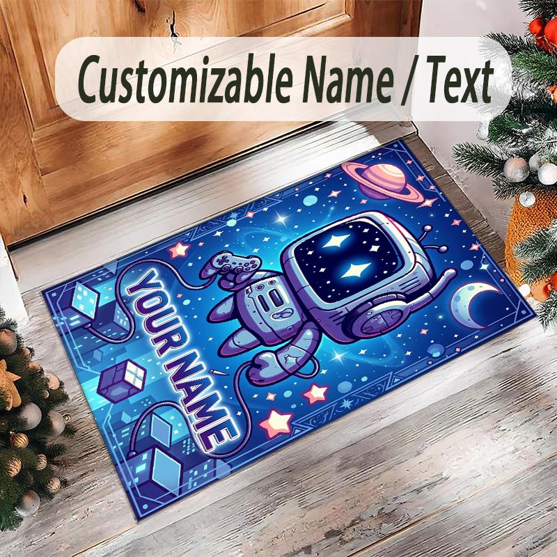 Personalized Crystal Velvet Carpet Custom Name Text,Astro Bot Anti Slip Area Rug For Home Decoration