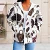 Women Plus Size Zip Up Long Sleeve Drawstring Hoodie White Dark Rose Bat Key Lock Printed Sweatshirt With Pockets