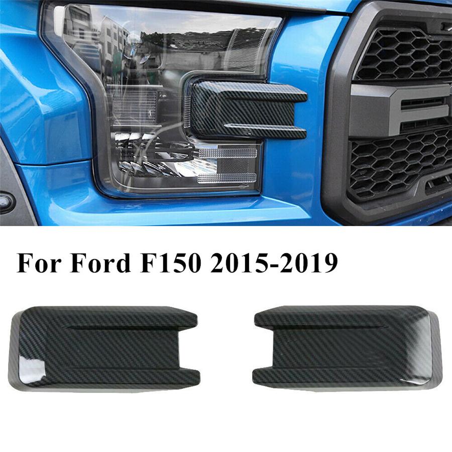 Carbon Fiber Look Front Headlight Eyelid Molding Trim For 15-19 Ford F-150 F150