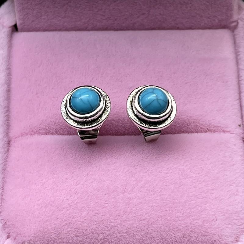 Runde türkisfarbene Ohrstecker im Vintage-Design, zarter Schmuck, Hochzeit, Verlobung, Party, Geschenk für Frauen und Mädchen, 1 Paar