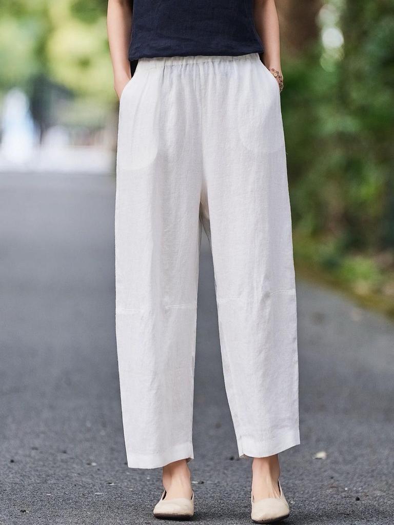 Women's Artistic Retro Linen Harem Pants - 2026 Spring Collection with Elastic Waist and Slimming Fit