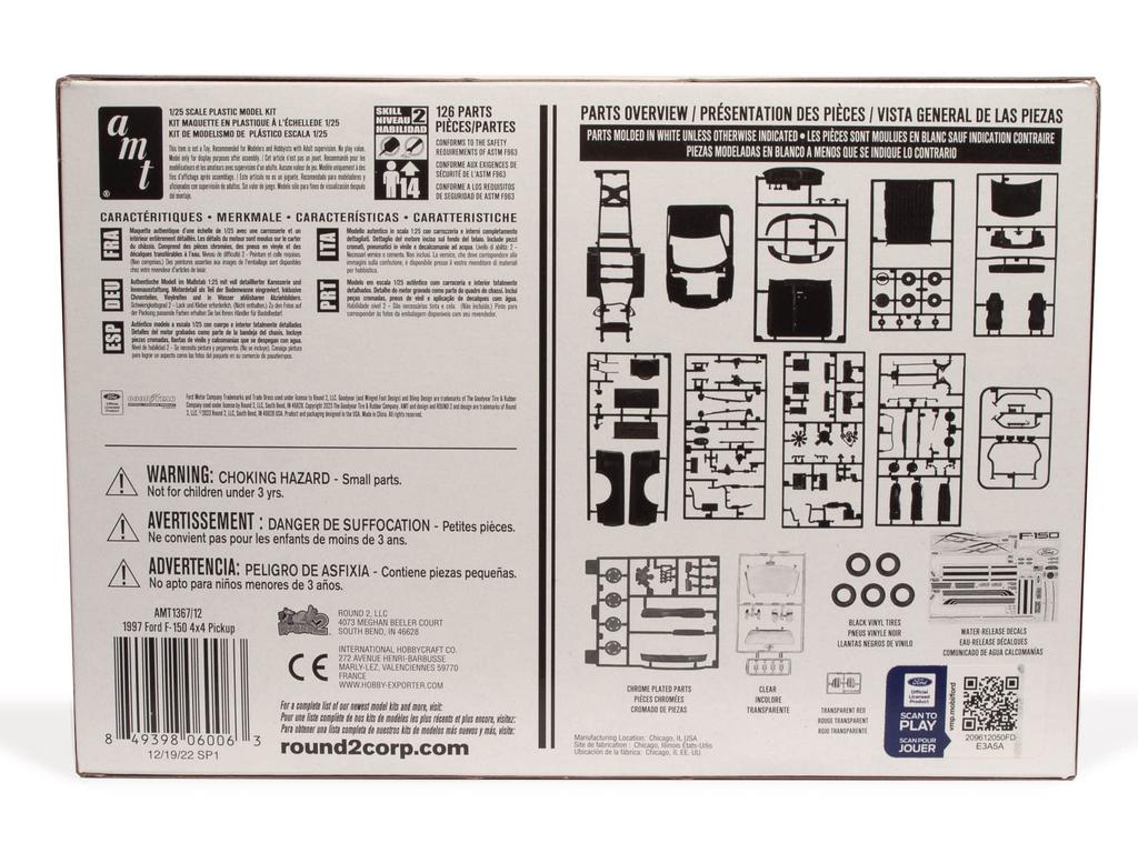 Plastikový model Fordu Pickup z roku 1997, AMT 1367, vůz F-150 4×4 v měřítku 1:25.