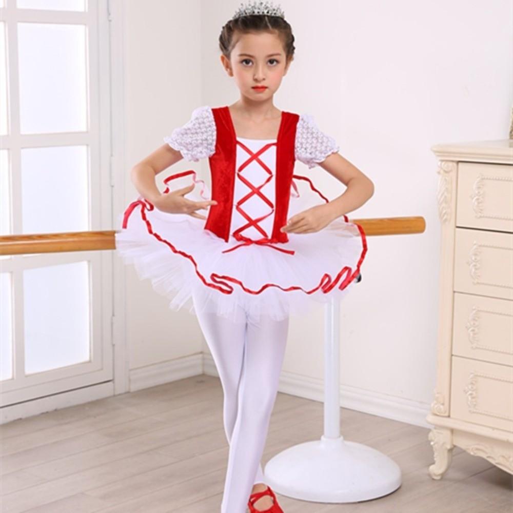 Puff Sleeves Ballet Costume Dress Cross Ribbon Kids Ballet Tutu Skirt  Ballet Performance