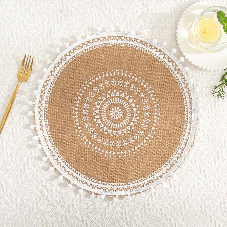 Heat Resistant Braided Place Mats Non-Slip Cup Coaster Mat Vintage Round Placemat  Dining Table