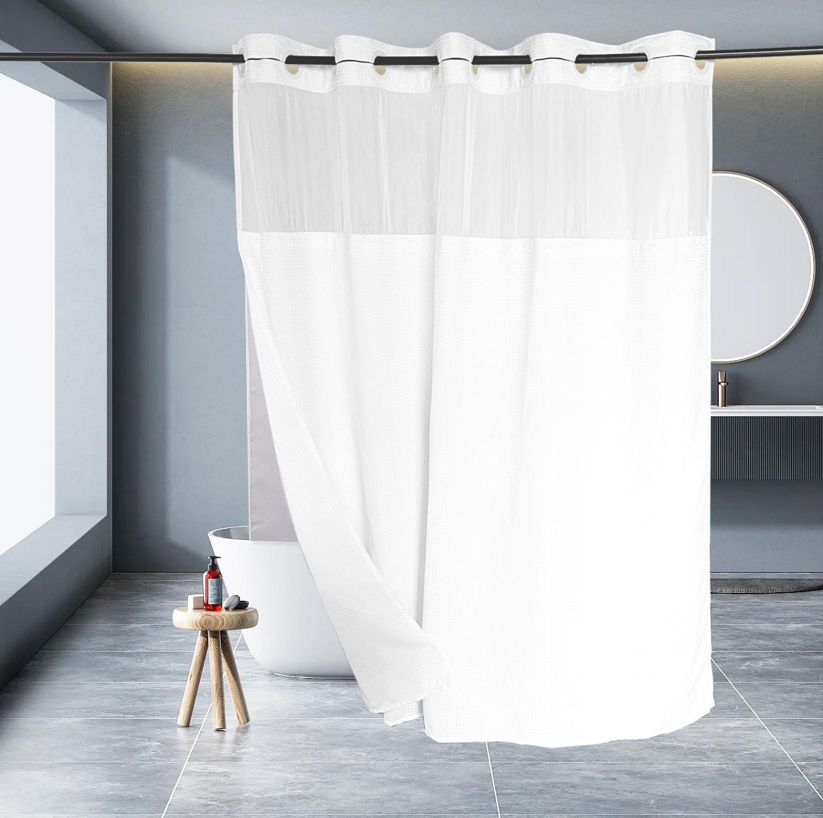 

Занавеска для душа без крючка с подкладкой, занавески для душа из вафельного переплетения 230GSM для ванной комнаты, гостиничный класс, занавеска для спа-салона W137cn*L203cm（54 *72 ) белый