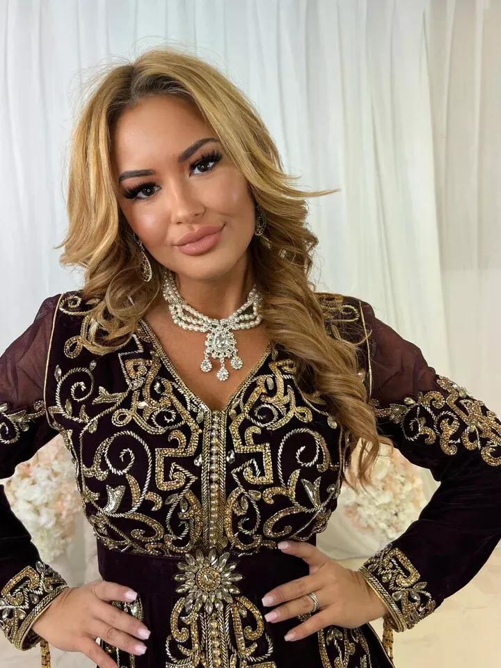 Royal Velvet Dress Kaftan Dubai Moroccan Abaya Maxi Long Bridesmaid Gown Casual