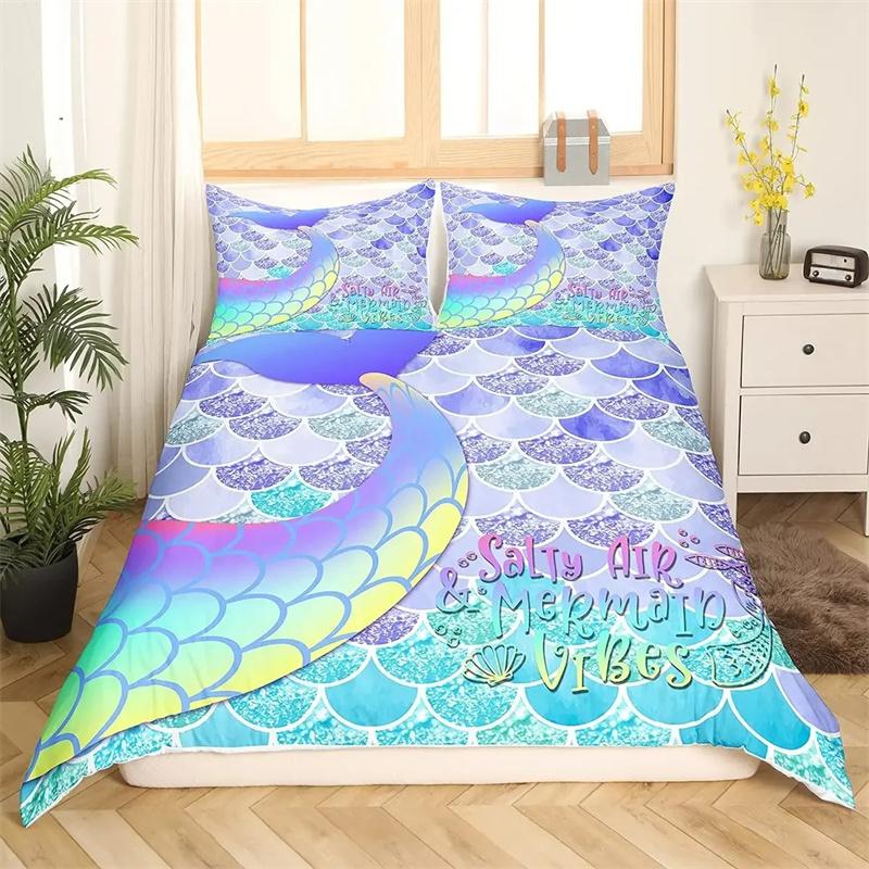 Gemütliche Moderne 3D-Druck Meerjungfrauenflosse Bettgröße Jungen Mädchen Erwachsene King Queen Twin Bettdecke Steppdecke