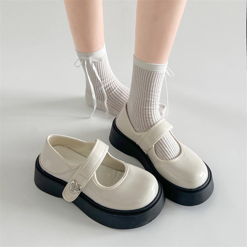 Fashion black thick-soled shallow-mouth single shoes women's summer skirt heightening small leather shoes Mary Jane shoes