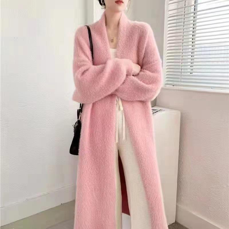 

Длинный кардиган из искусственного норкового бархата - Женское осенне-зимнее вязаное пальто свободного кроя One Size Fits 80-150