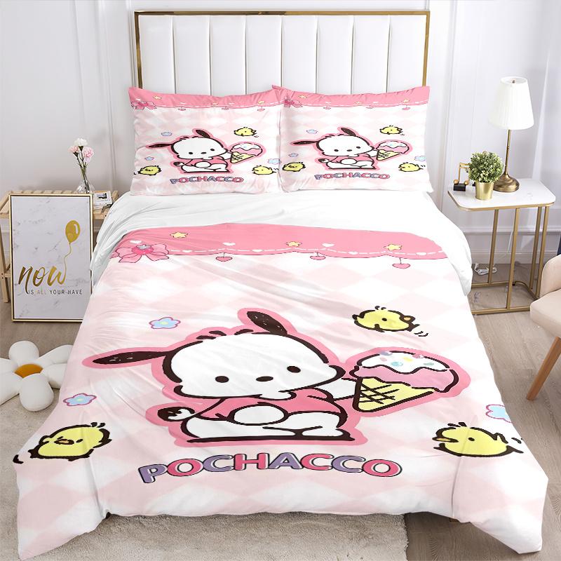 3pcs Pochacco's Sweet Adventure Sanrio Bedding Set Includes 1 Quilt Cover and 2 Pillowcases, Comfortable Bedding with Stylish Design for Bedroom S076