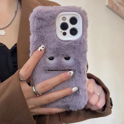 Koreanskt Sött Roligt Päls Fluffigt Telefonfodral för IPhone 13 11 14 15 16 Pro Max 12 Mini XS XR X Plus SE  16Pro Mjukt Plyschskydd