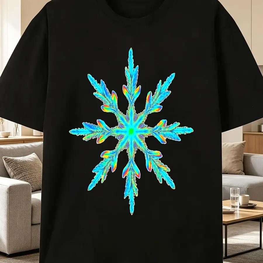 New styleUnisexS ShortSleeve Crew Neck TShirt Featuring a Holographic Snowflake Design Stylish 8Point Iridescent Graphic in