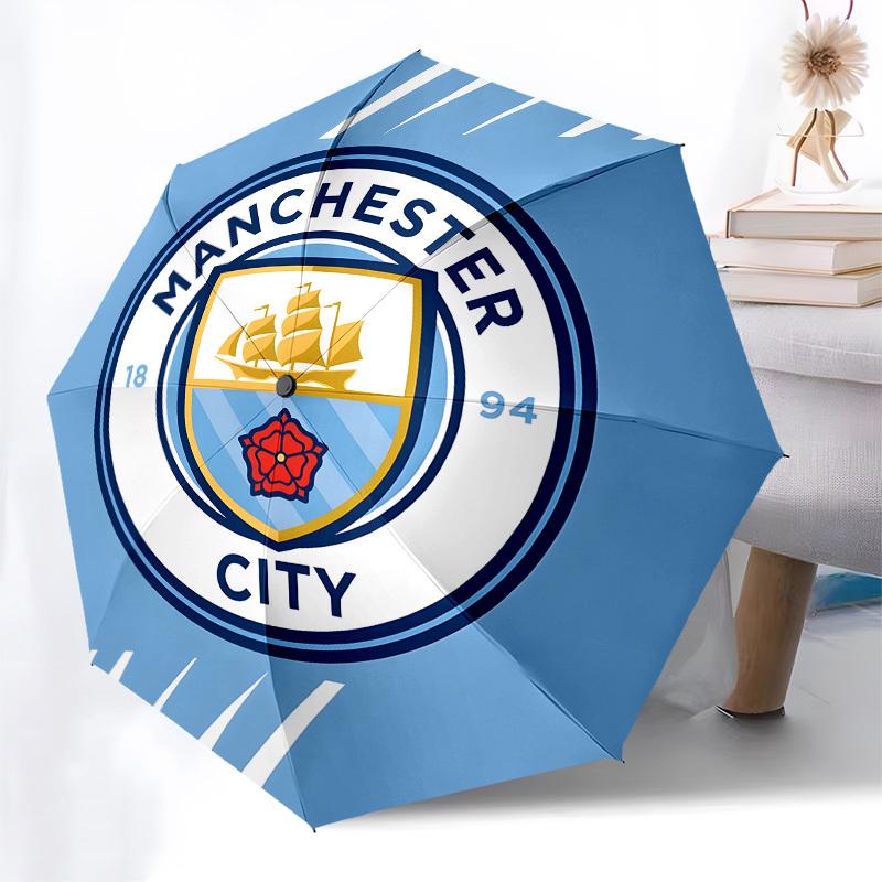 Manchester City, Parasol Automatyczny z Godłem, 8-żebrowa Konstrukcja, Przenośny Parasol, Odpowiedni dla Mężczyzn i Kobiet na Wszystkie Pory Roku, Idealny