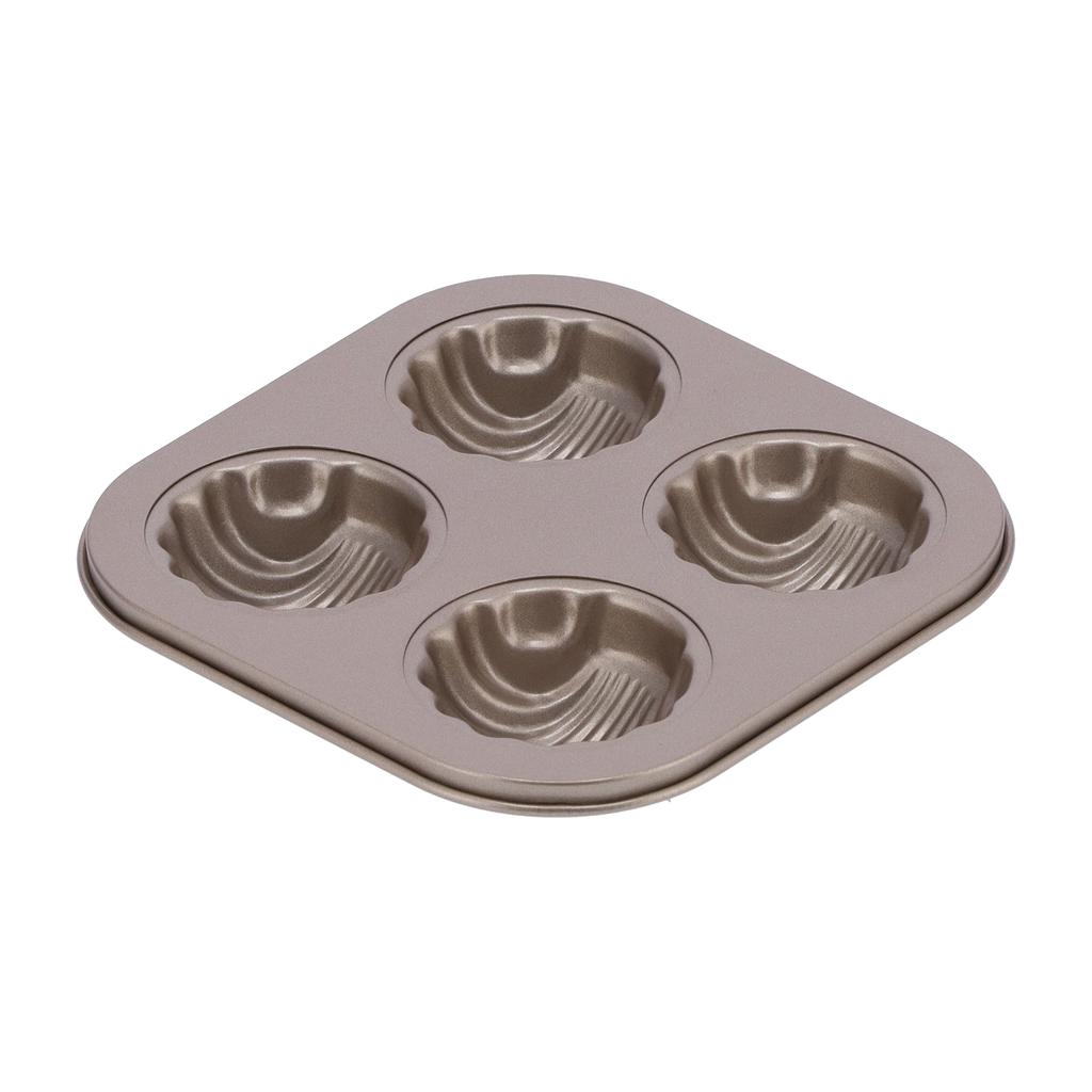 4Cavity Quadrate Baking Pan Mini NonStick Heavy Duty Carbon Steel Cupcake Mold for Microwave(Deep Shell Baking Pan )