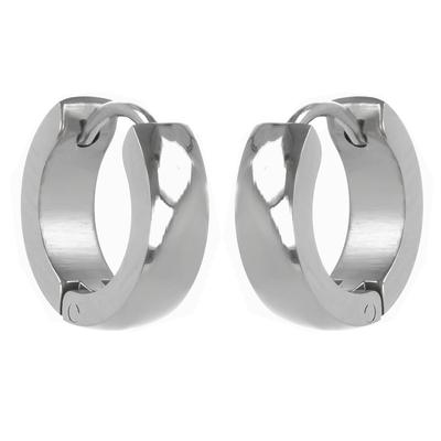 [R4838] - Silver 'Peaceful' Steel Hoop Earrings - 12 Mm 4 Mm