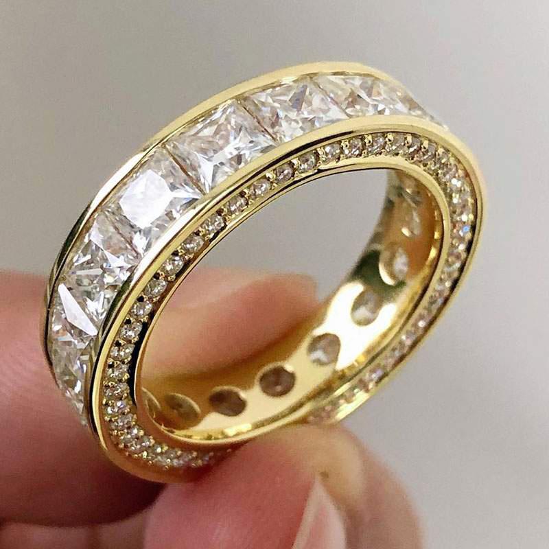 Princess Square Zirconia Full Row Rings Female Luxury Gold Color Accessories for Engagement Bridal Wedding Band Jewelry