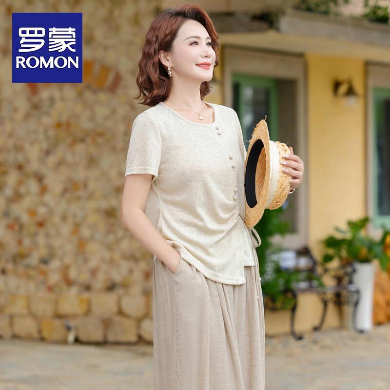 ROMON Women s Elegant Short-Sleeve Two-Piece Summer Set 3XL