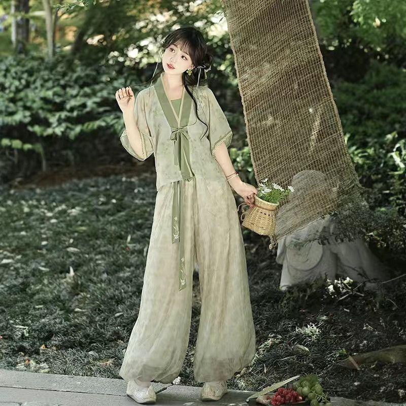 Micul iasomie tematică chinezească din dinastia Tang Hanfu Bloomers și costum de vară zilnic Tang Bei Zi