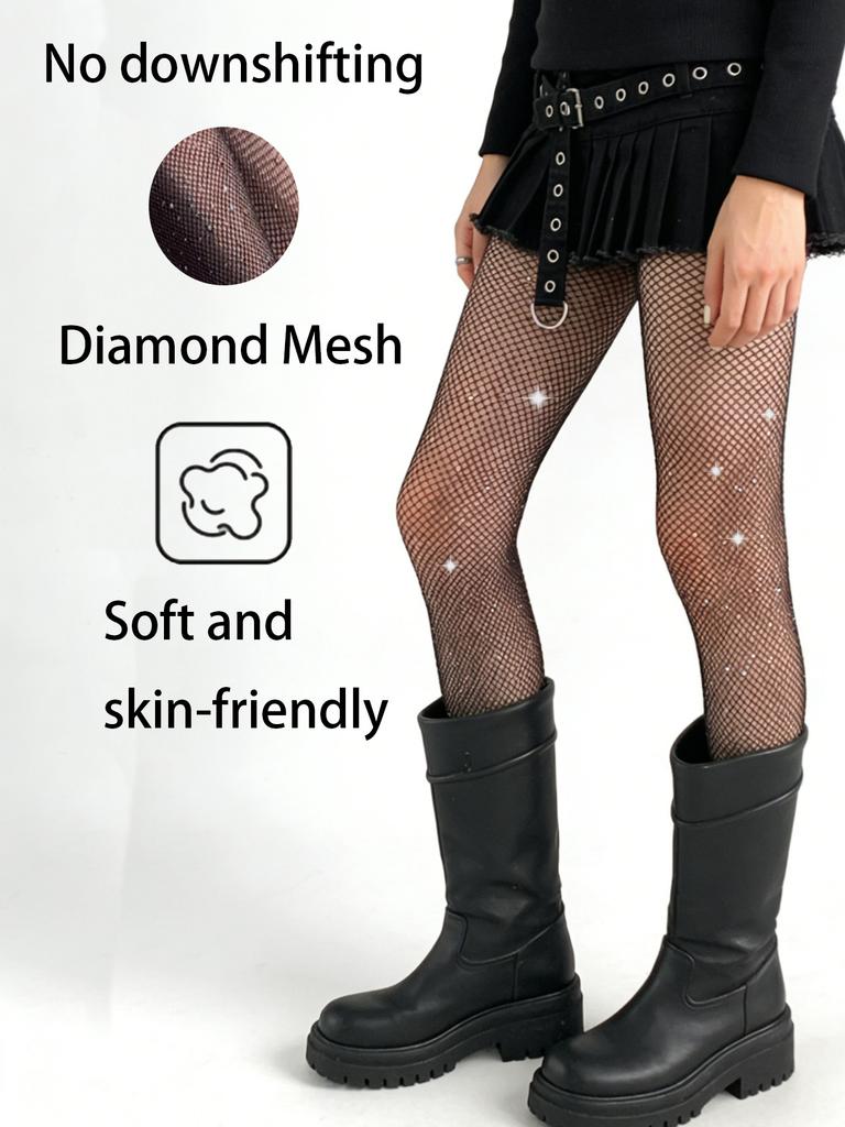 Women'S Diamond Grid Pattern Fishnet Pantyhose, High-Stretch Slimming Sexy Hosiery, Versatile For Date Party & Daily Wear