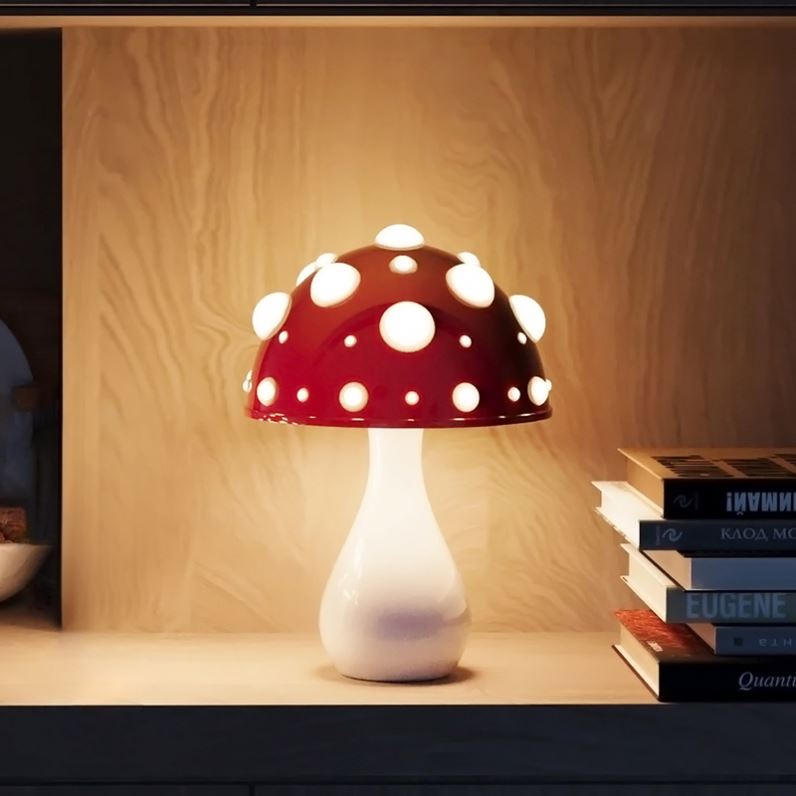 Zhongshan Red Metal Mushroom Lamp Bedside Indoor Decoration Three Color Reading Table Lamp for Bedroom