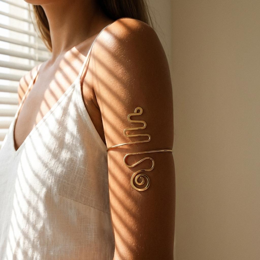 Geometric Line Wrapped Arm Cuff Adjustable Open Arm Cuff Women's Simple Fashion Accessory Holiday Gift