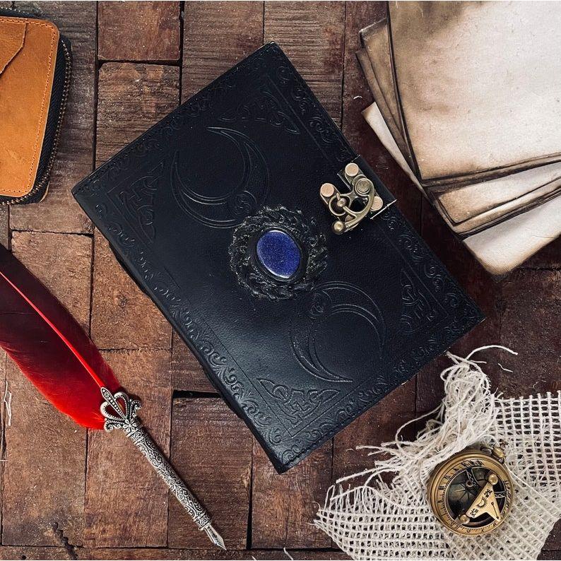 Triple Moon Leather Journal: Lapis Stone Book of Shadows