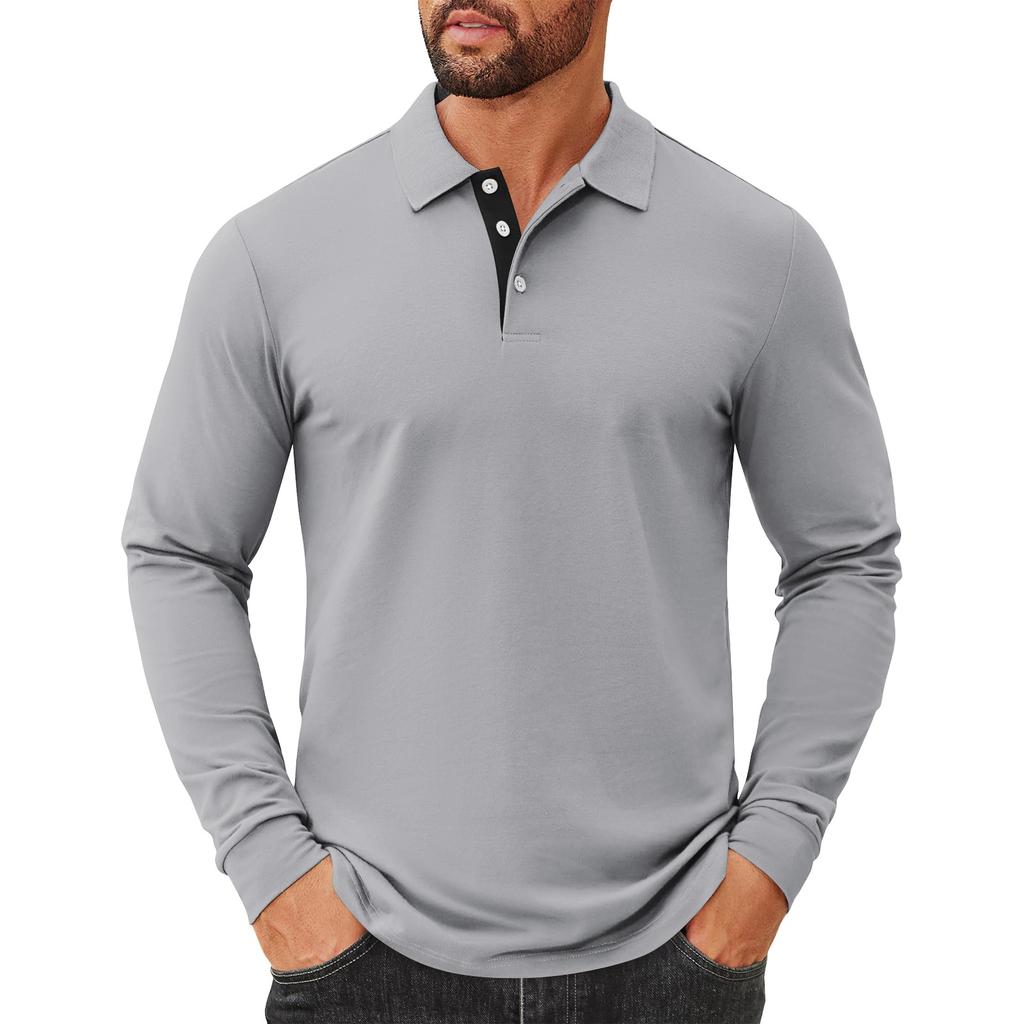 Men's Solid Color Button Lapel Long Sleeve Top Men's Casual Fashion Long Sleeve Top