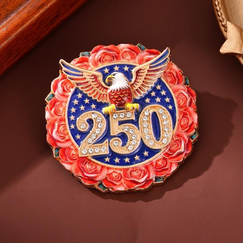 Elegant American 250Th Year Badge Independence Celebration Brooch Polished Zinc Alloy Chest Pin For Formal Wear